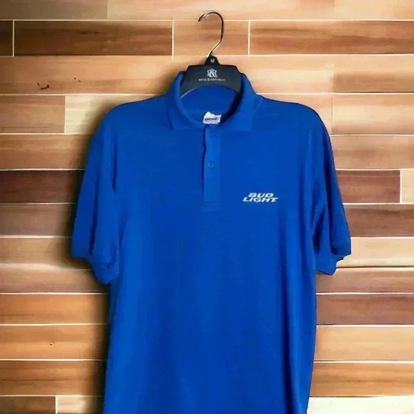 Bud Light Men's Anvil Size Medium Blue Mesh Tech Golf Polo Cotton/Polyester - Picture 1 of 4